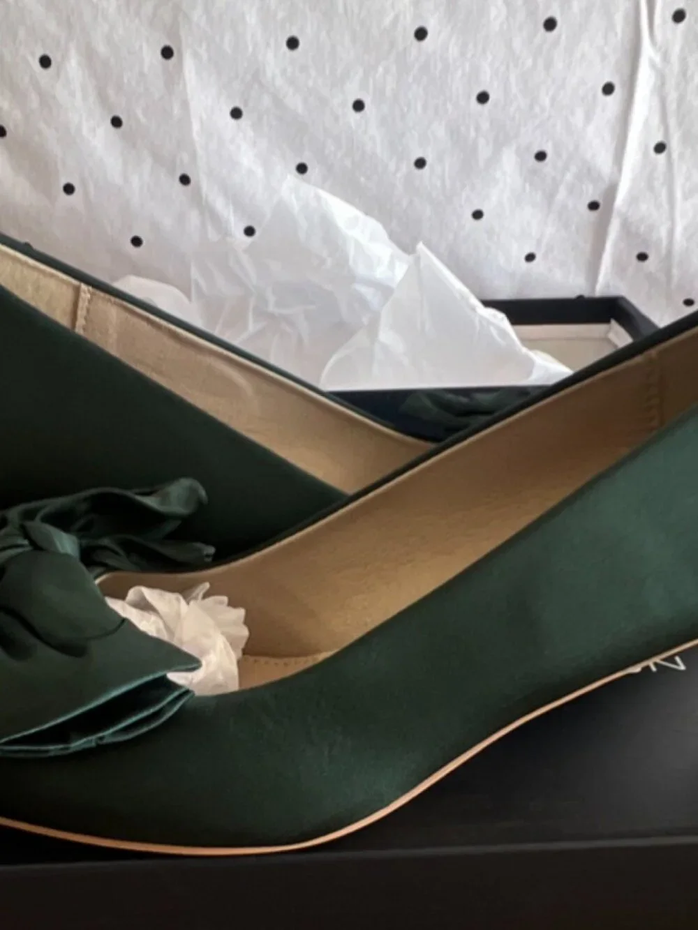 French Connection Emerald Green Bow Satin Kitten Heel Pumps - Picture 8 of 8